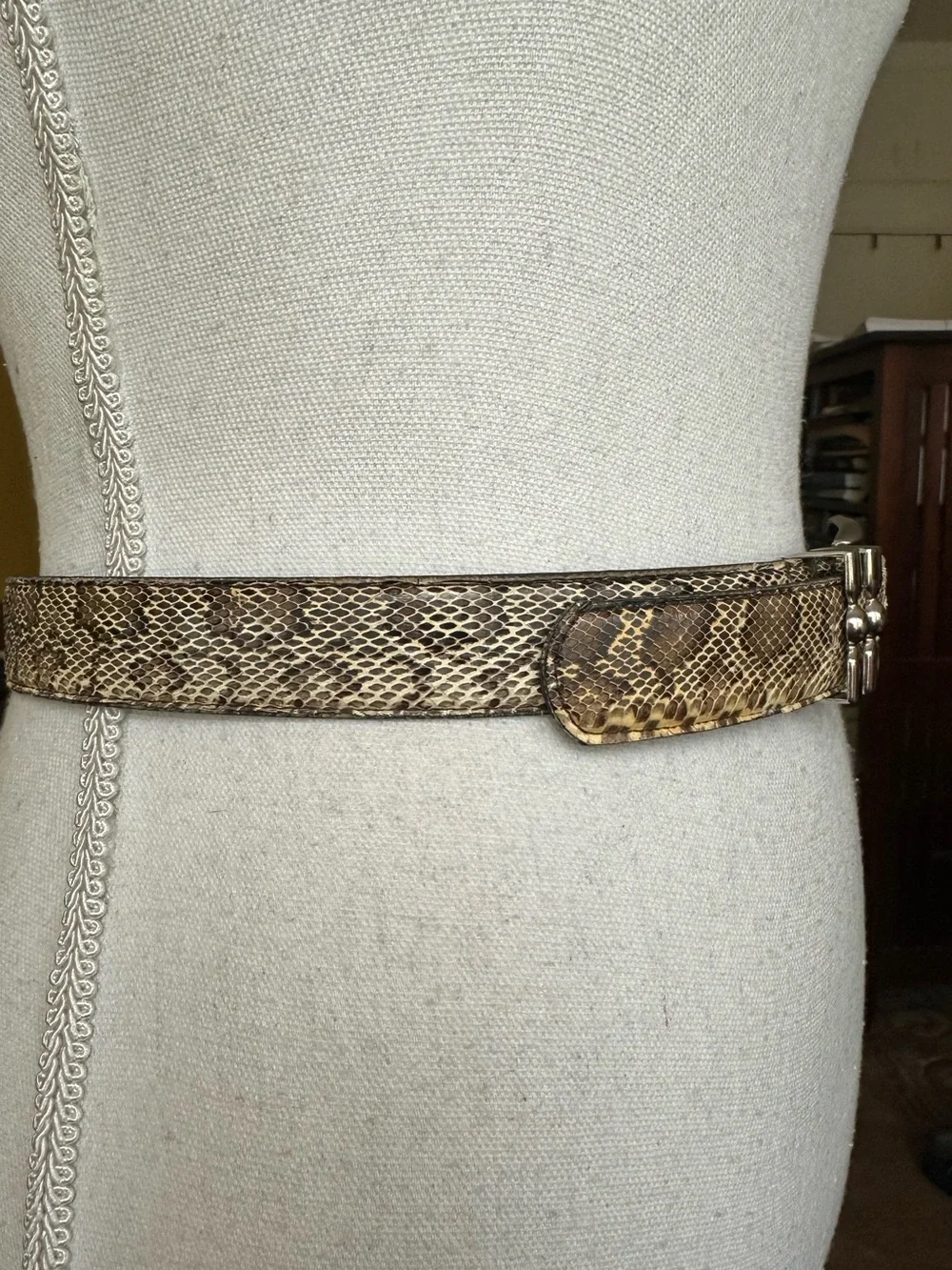 Genuine Snakeskin Leather Belt with Silver Hardware Size S/M